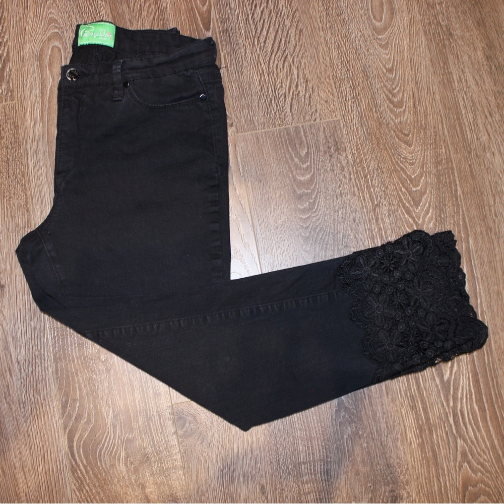 Cappagallo Black Ankle Lace Hem Pants Size 8